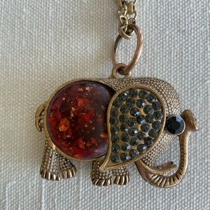 Elephant Pendant Necklace Black Crystal Stones and Reddish Acrylic body